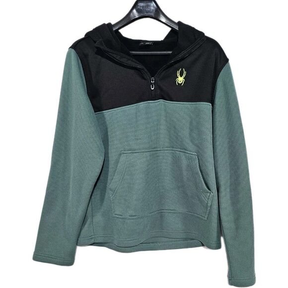 Spyder Pullover Hoodie Ghost Men's Racer 1/4 Zip Green/Black Size Medium - Picture 2 of 7